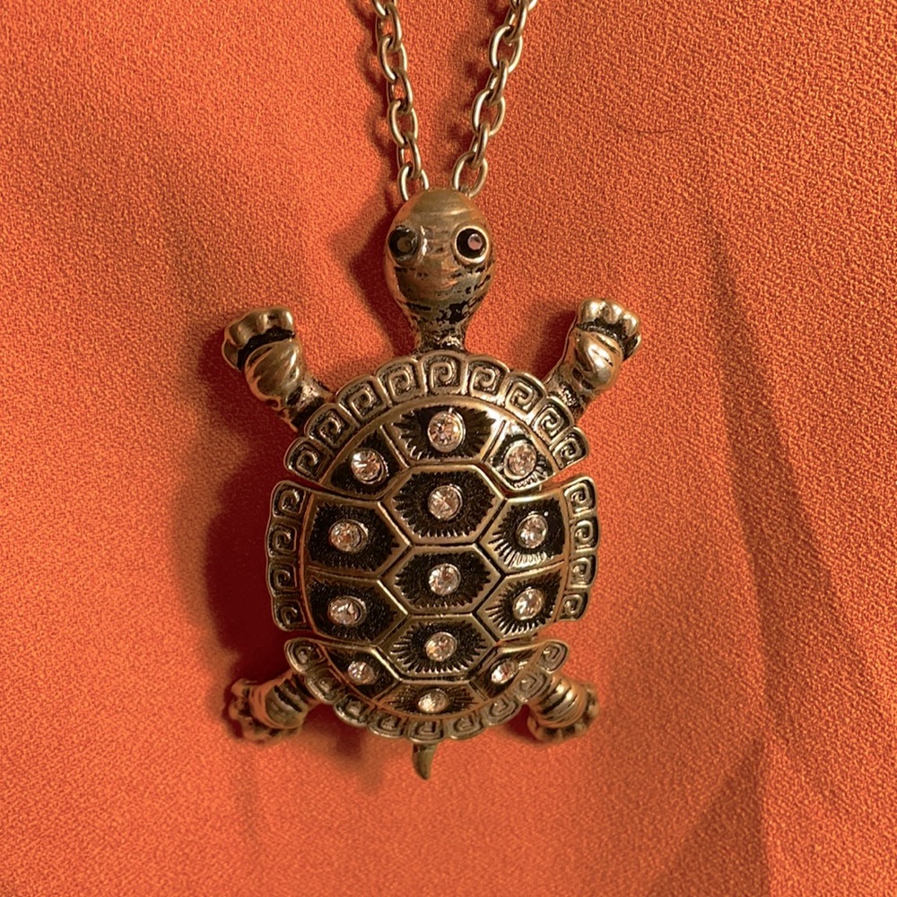 Large movable Silver Turtle Statement Necklace